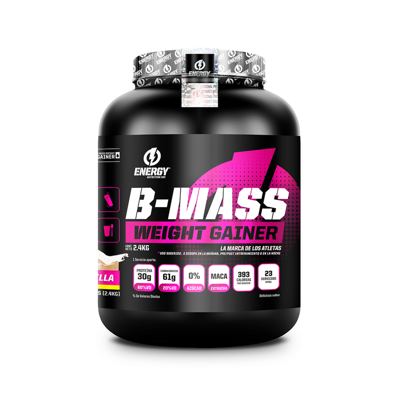 Proteina Energy Nutrition B-Mass Weight Gainer 2.4Kg Vainilla + Shaker - Imagen 2