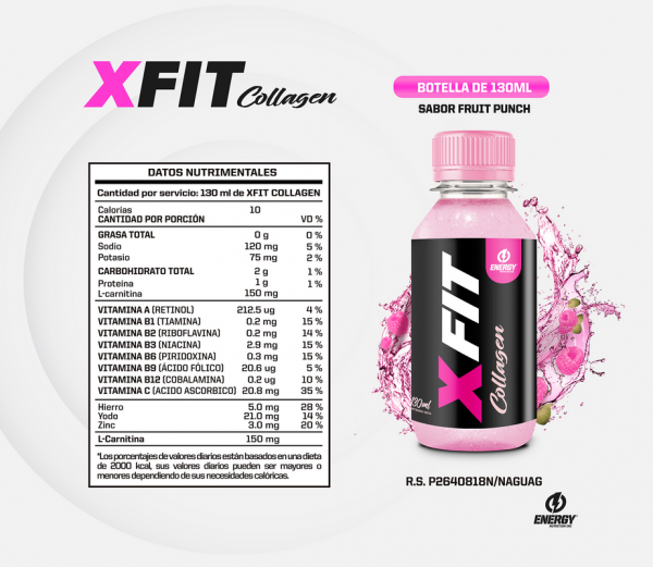 Quemador De Grasa Energy Nutrition Xfit Collagen Pack 15 Unid. Fruit Punch - Imagen 2