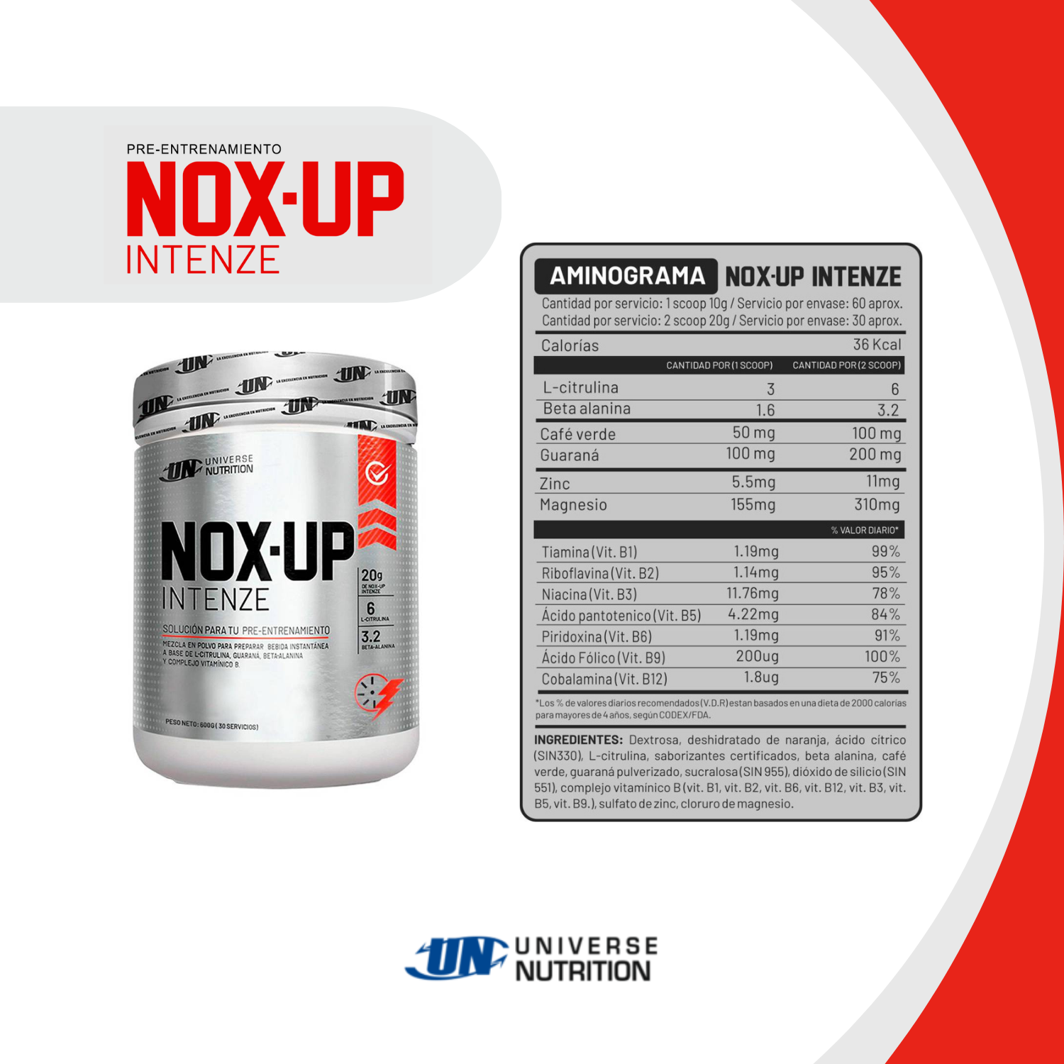 Pre Entreno Universe Nutrition Nox Up Intenze 600g Uva + Shaker - Imagen 3