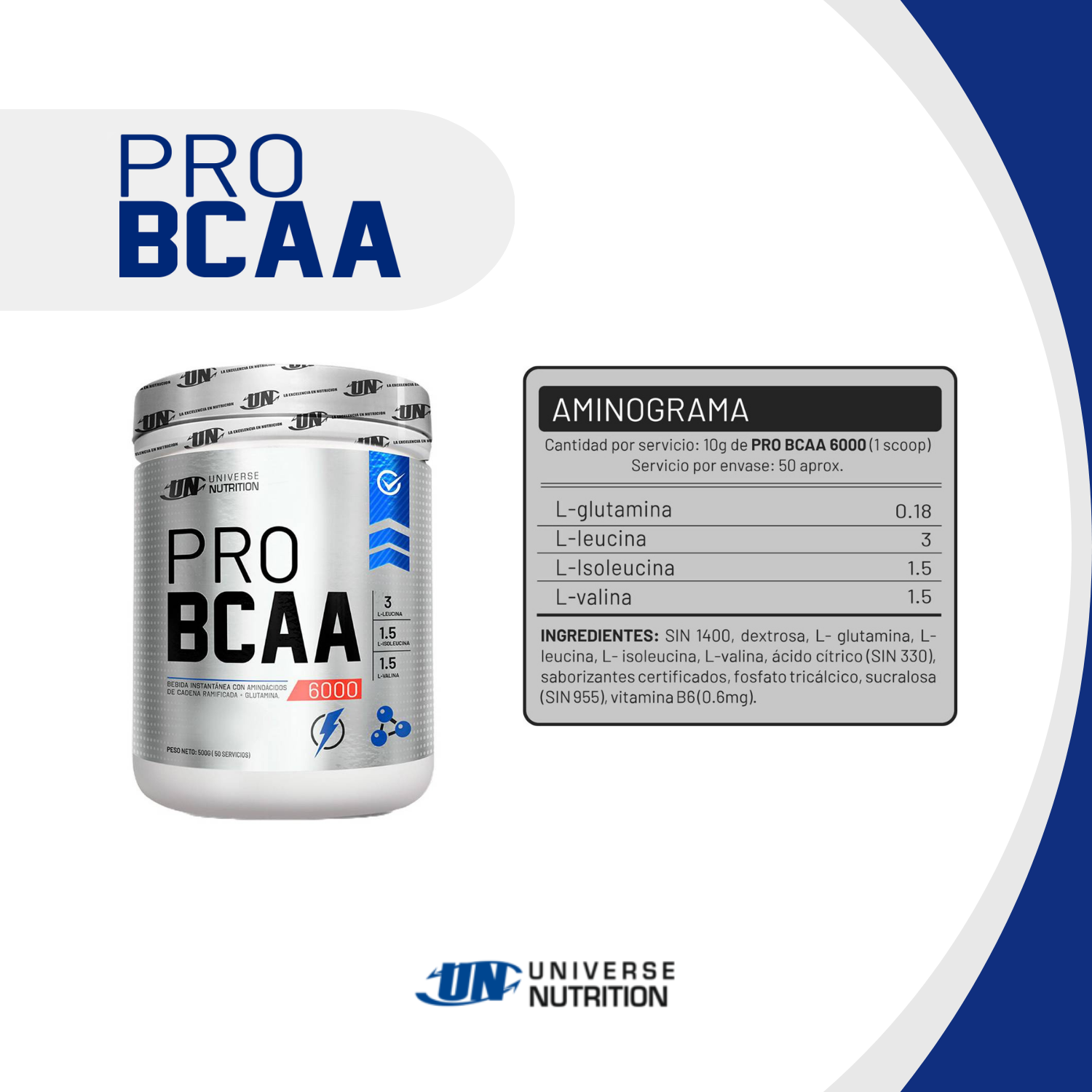 Aminoácido Universe Nutrition Pro Bcaa 6000 500g Citrus Punch + Shaker - Imagen 3