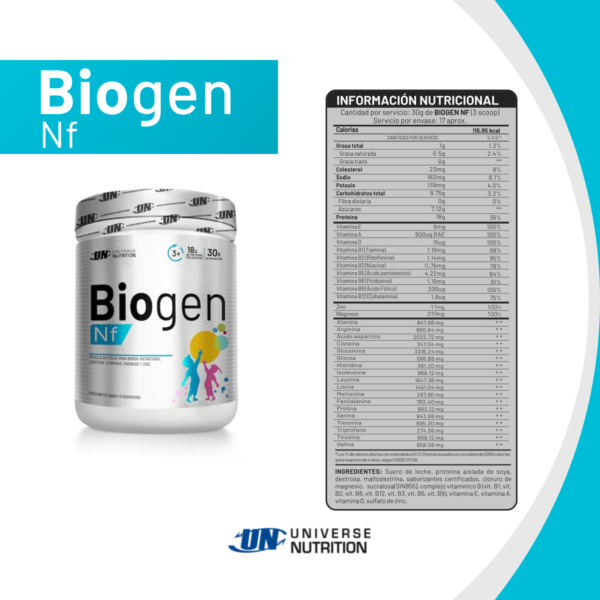 Proteína Niños Universe Nutrition Biogen Nf 500G Vainilla - Imagen 3
