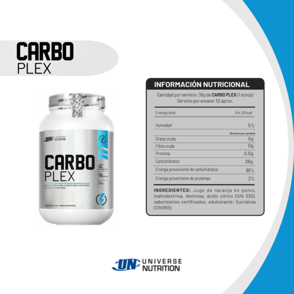 Universe Nutrition Carbo Plex 2 Kg Naranja + Shaker - Imagen 3