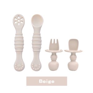 Set de Cubiertos con Tope para Bebés 4pz Beige